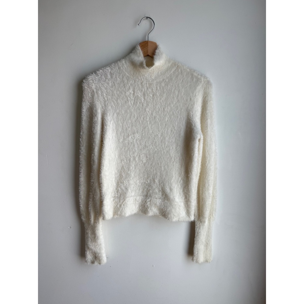 Leith White Fuzzy Mock Neck Crop Sweater Size XS / S - Picture 3 of 6